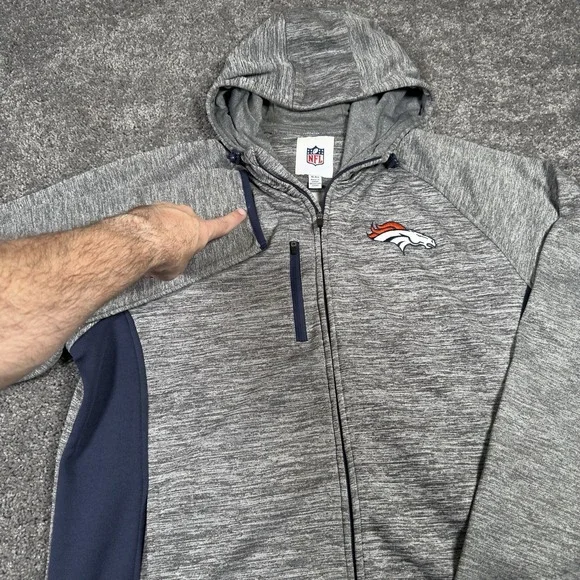 Denver Broncos Hoodie Jacket Men's XL Gray NFL Football Full Zip ***READ*** - Picture 3 of 9